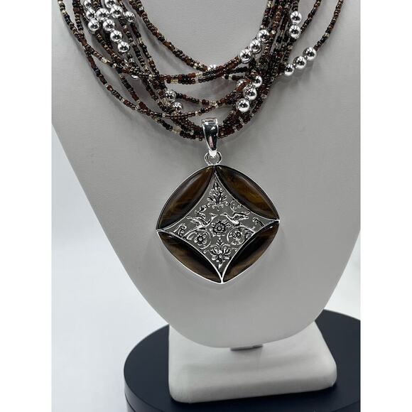 Joan Rivers Vintage Tigers Eye Bird Call Pendant 10 Strand Beaded Necklace - Picture 13 of 14